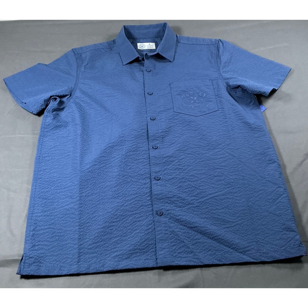 Hurley Taste The Tropics Seersucker SS Top Submarine Blue Mens XL HSP25SMT-16512
